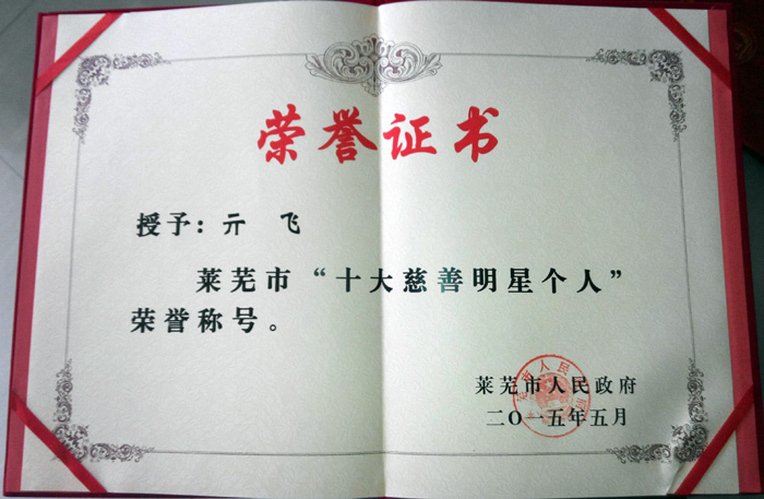 2015年萊蕪市十大慈善明星個人
